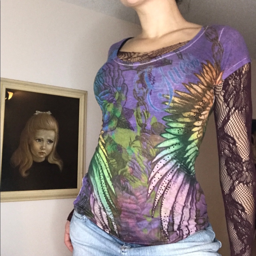 GUESS Embellished Graphic Distressed T-Shirt